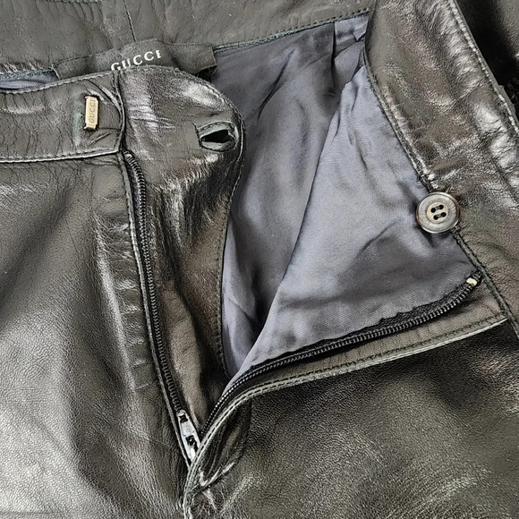 Gucci Tom Ford Vintage 1999 Black Leather Pants Size 40/ 27W Luxury Designer - Picture 5 of 16